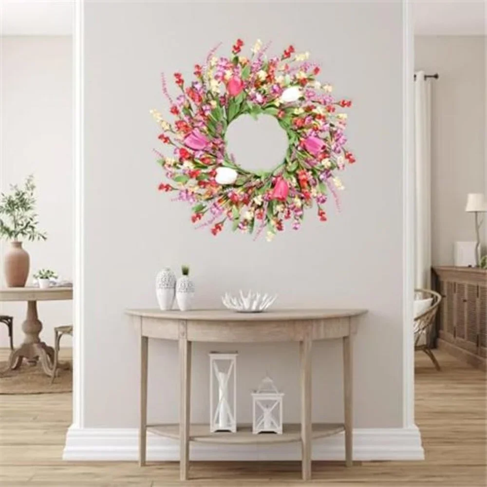 Spring Summer Wreath for Front Door Artificial Colorful Flower, 22 Inch
